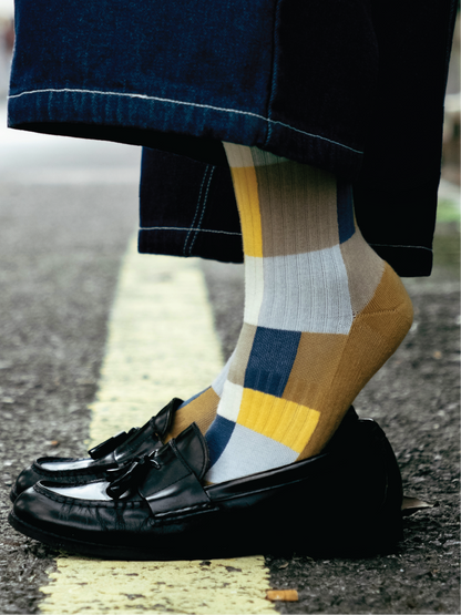 GPS MOSCA Abstract Color Block Crew Socks
