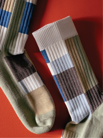 GPS MOSCA Abstract Color Block Crew Socks