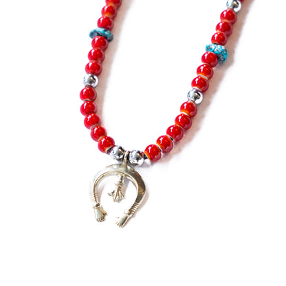 Glass Beads Necklace with Thunder Bird Pendant